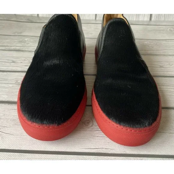Ammann of Switzerland Mens Slip On Cowhide Loafers Black Red Shoes Sz 39 8.5